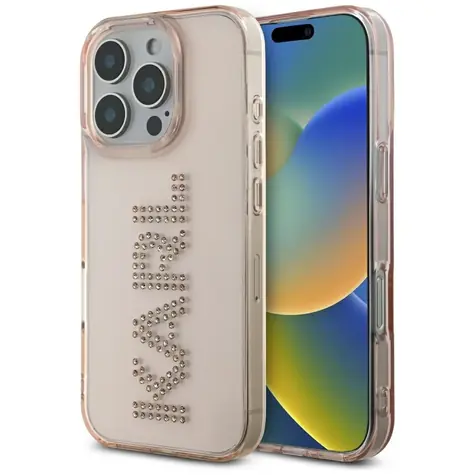 Karl Lagerfeld IML Rhinestones Logo růžová / Zadní kryt / pro Apple iPhone 16 Pro
