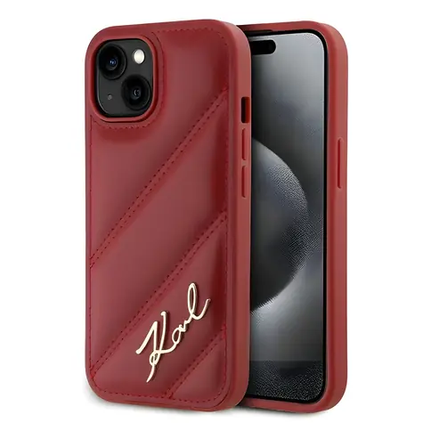 Karl Lagerfeld Diagonal Quilted Script červená / Zadní kryt / Apple iPhone 13/14/15