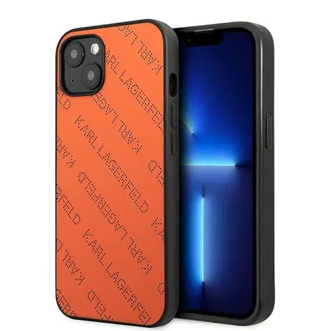 Karl Lagerfeld Perforated Allover oranžová / Pouzdro / Apple iPhone 13, 14, 15 / PU kůže