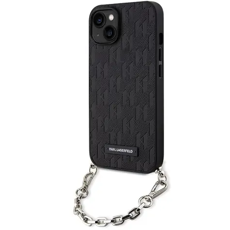 Karl Lagerfeld Saffiano Monogram Chain iPhone 14 černá / Zadní kryt / Umělá kůže / Řetízkový popruh