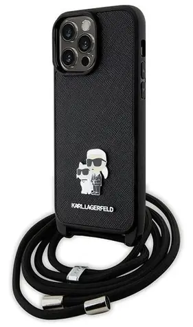 Karl Lagerfeld Saffiano Crossbody Karl and Choupette černá / Zadní kryt / Apple iPhone 14 Pro Max / Kovový pin