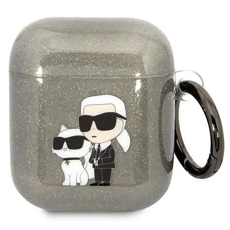 Karl Lagerfeld Glitter Karl & Choupette černá / Pouzdro / Apple AirPods 1 a 2