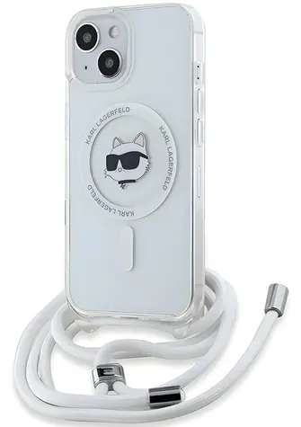 Karl Lagerfeld Choupette Head & Cord transparentní / Kryt / MagSafe / IML / iPhone 13, 14, 15