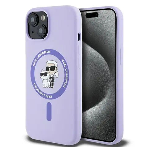 Karl Lagerfeld Silicone Karl & Choupette Heads Ring MagSafe fialová / Zadní kryt / iPhone 15