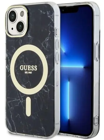 Guess Marble MagSafe Zadní kryt pro iPhone 14 Plus černá / Zadní kryt / MagSafe kompatibilní