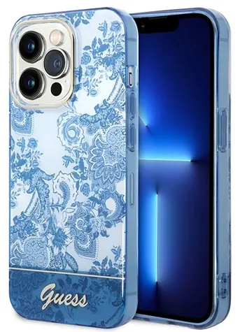 GUESS Porcelain Collection Apple iPhone 14 Pro Max modrá / Pouzdro / Tvrzený kryt
