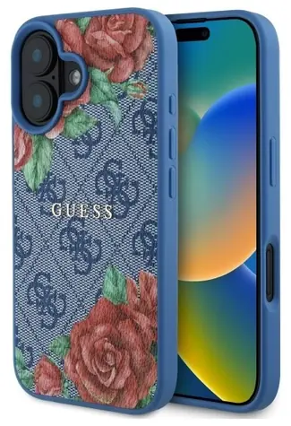 GUESS 4G Flowers Print MagSafe modrá / Zadní kryt / Apple iPhone 16