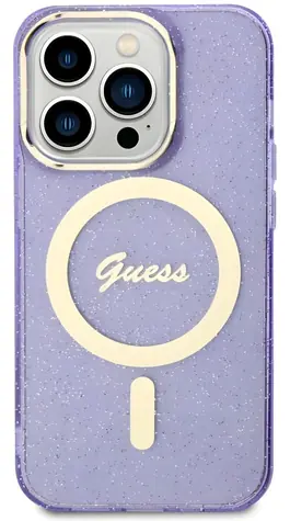 Guess Glitter Gold MagSafe fialová / Pouzdro pro Apple iPhone 11/XR / MagSafe