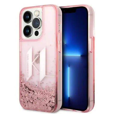 Karl Lagerfeld Liquid Glitter Big KL Logo růžová / Zadní kryt / iPhone 14 Pro