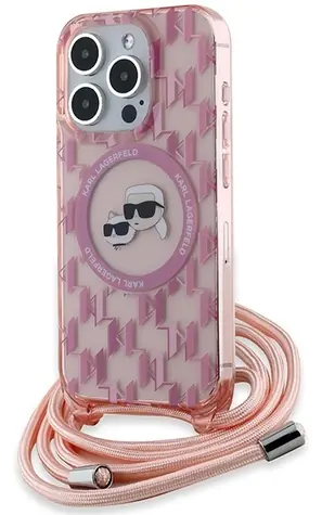 Karl Lagerfeld IML Crossbody Monogram K&CH Heads MagSafe růžová / Zadní kryt / Apple iPhone 15 Pro Max