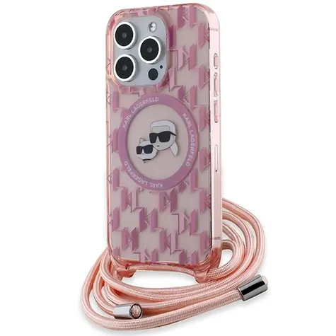 Karl Lagerfeld IML Crossbody Monogram K&CH Heads MagSafe růžová / Zadní kryt / Apple iPhone 15 Pro