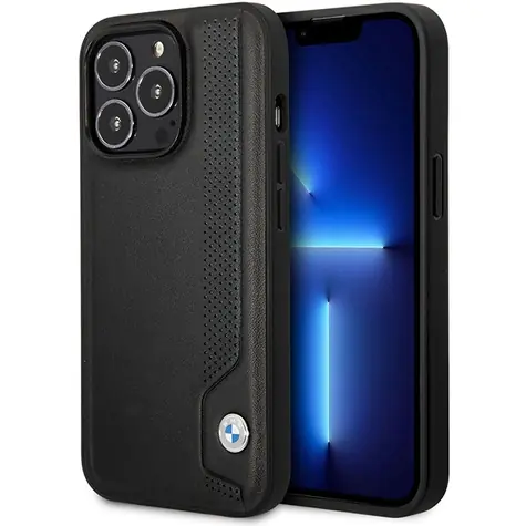 BMW Leather Blue Dots pro Apple iPhone 14 Pro Max černá / Zadní kryt / Kůže / Hardcase