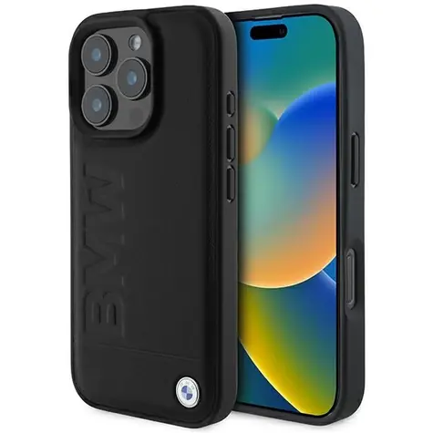BMW Zadní kryt kožený Hot Stamp MagSafe pro iPhone 16 Pro černá / Kryt / Kůže