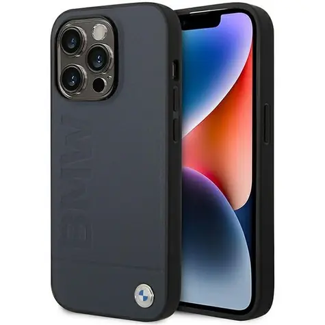 BMW Leather Hot Stamp pro iPhone 14 Pro Max tmavě modrá / Zadní kryt / Kůže / MagSafe