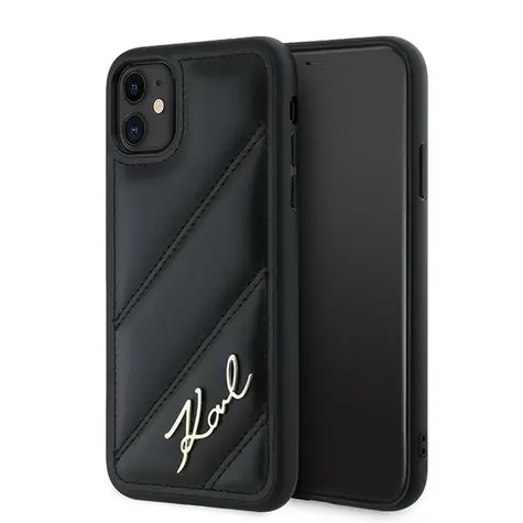 Karl Lagerfeld Diagonal Quilted Script černá / Zadní kryt / Apple iPhone 11 a iPhone XR / Koženka