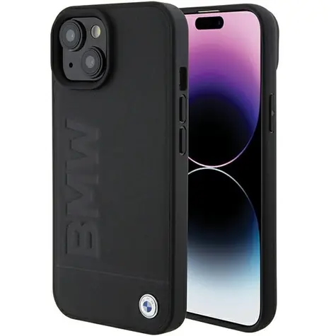 BMW Zadní kryt kožený Hot Stamp MagSafe pro iPhone 15 Plus černá / Zadní kryt / MagSafe / Kožený povrch