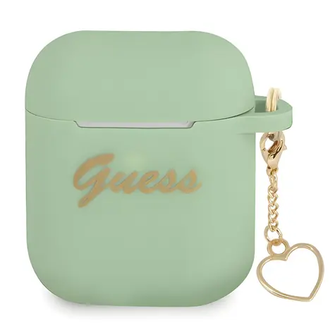 Guess 4G Charm Heart pro Apple AirPods zelená / Pouzdro / Silikonové