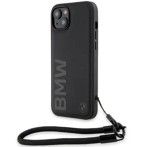BMW Signature Leather Wordmark Cord černá / Zadní kryt / iPhone 15/14/13