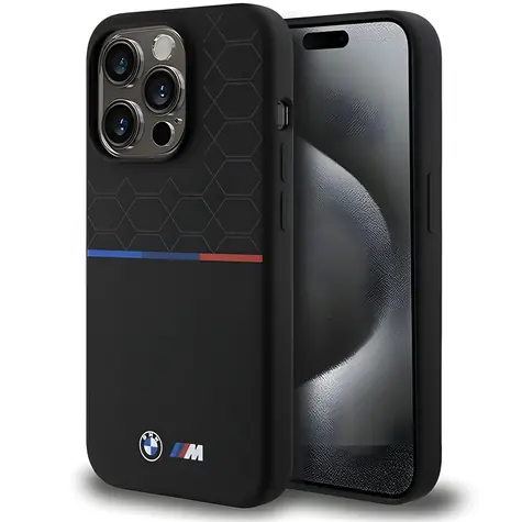 BMW Zadní kryt silikonový M Pattern MagSafe pro iPhone 15 Pro černá / Zadní kryt / MagSafe / Silikonový povrch