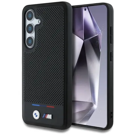 BMW Leather Tricolor Stripe MagSafe pro Samsung Galaxy S25 černá / Zadní kryt / Tricolor pruh / Magnetický (MagSafe)