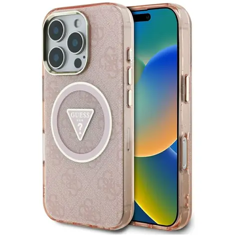 Guess IML 4G Glitter Circle Triangle růžová / Zadní kryt / MagSafe / iPhone 16 Pro Max