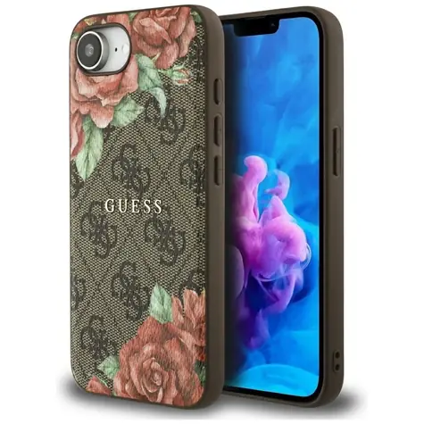 Guess 4G Flowers Print hnědá / Kryt s MagSafe / Apple iPhone 16e
