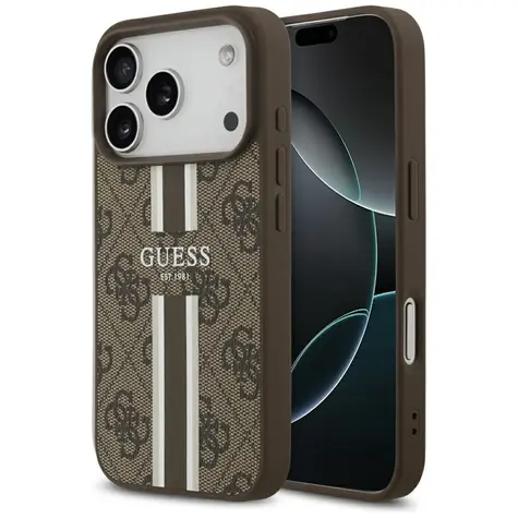 Guess 4G Printed Stripes MagSafe hnědý / Zadní kryt / Apple iPhone 17 Pro / MagSafe