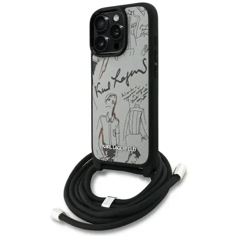 Karl Lagerfeld Crossbody Grained Logo šedá / Zadní kryt / iPhone 16 Pro Max / s popruhem přes rameno
