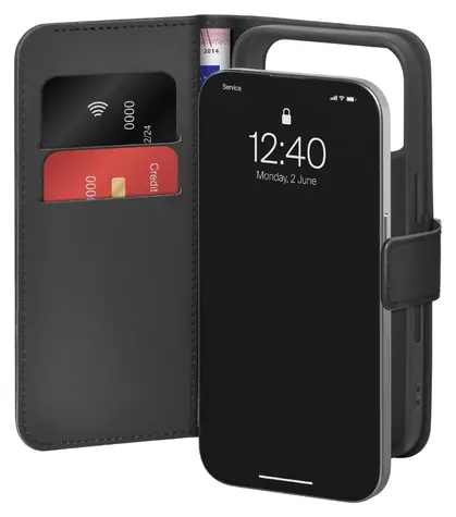 Puro Wallet Stand černá / Pouzdro / iPhone 17 Pro Max / Eko-kůže / Peněženka a stojánek