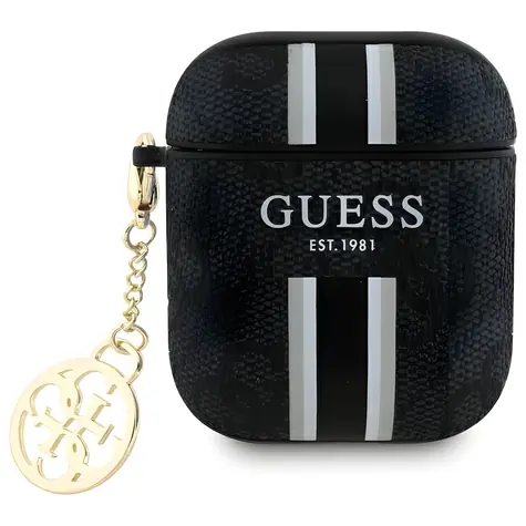 GUESS 4G Printed Stripes Charm pouzdro pro AirPods 1/2 černá / Pouzdro