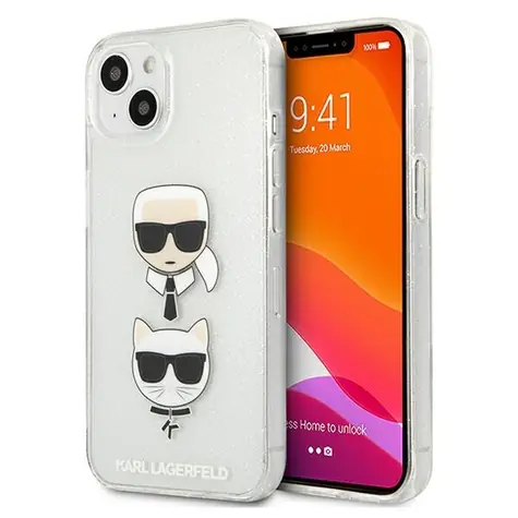 Karl Lagerfeld Glitter Karl's & Choupette Head stříbrná / Kryt / pro Apple iPhone 13 mini