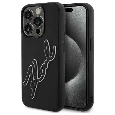 Karl Lagerfeld 3D Rubber Signature černá / Zadní kryt pro iPhone 15 Pro