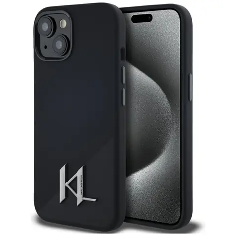 Karl Lagerfeld Silicone Shadow černá pro iPhone 15 / MagSafe zadní kryt / silikonový, kovové iniciály