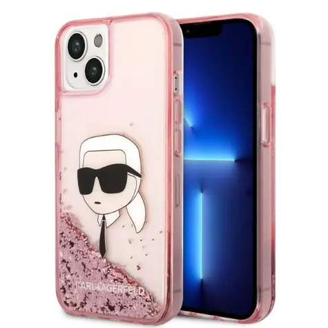 Karl Lagerfeld Glitter Karl's Head růžová / Zadní kryt / Apple iPhone 14 Plus