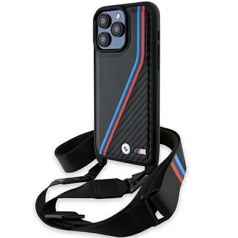 BMW M Carbon Tricolor kryt s páskem pro iPhone 15 Pro Max černá / Kryt