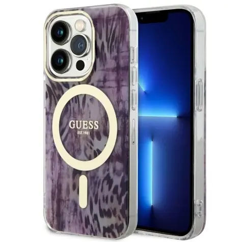 Guess Leopard Hardcase MagSafe růžová / Zadní kryt / Apple iPhone 14 Pro Max / Polykarbonát