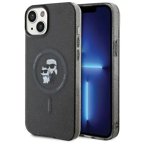 Karl Lagerfeld Karl & Choupette Glitter kryt pro iPhone 15 Plus černá / Kryt / MagSafe