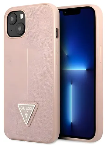 GUESS Saffiano Triangle růžová / Zadní kryt / Apple iPhone 13 mini / Hardcase