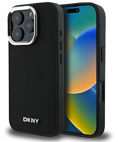 DKNY Zadní kryt Plain Silver Logo černá / Zadní kryt / MagSafe / Apple iPhone 16 Pro Max