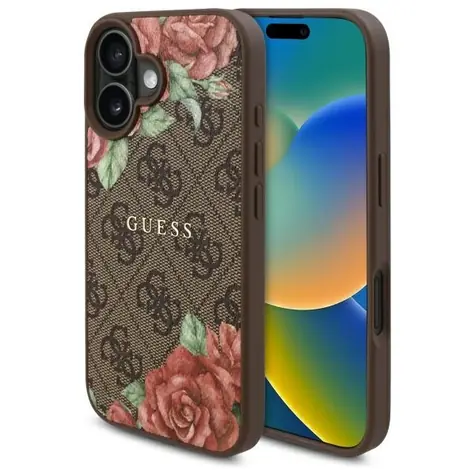 Guess 4G Flowers Print MagSafe hnědá / Zadní kryt / pro iPhone 16