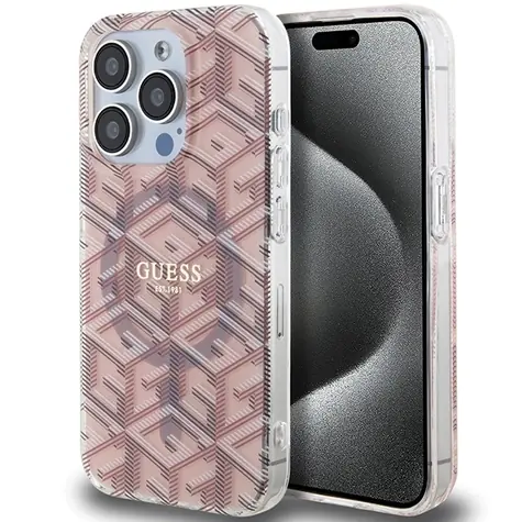 Guess IML G Cube MagSafe růžová / Zadní kryt / Apple iPhone 15 Pro
