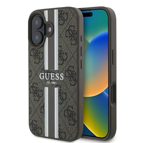 Guess 4G Printed Stripes MagSafe hnědá / Pouzdro pro iPhone 16 Plus / MagSafe
