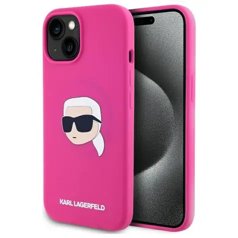 Karl Lagerfeld Silicone Karl Head Print MagSafe fuchsiová / Kryt / pro Apple iPhone 15 / MagSafe
