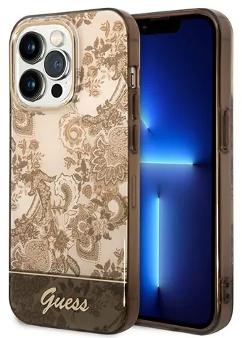 Guess Porcelain Collection okrová / Zadní kryt pro Apple iPhone 14 Pro / Hardcase