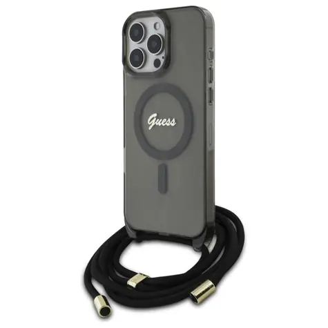 Guess Crossbody Cord Script černá / Zadní kryt / MagSafe / pro iPhone 16 Pro