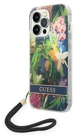 Guess Flower Strap modrá pro Apple iPhone 14 Pro / Zadní kryt / Hardcase