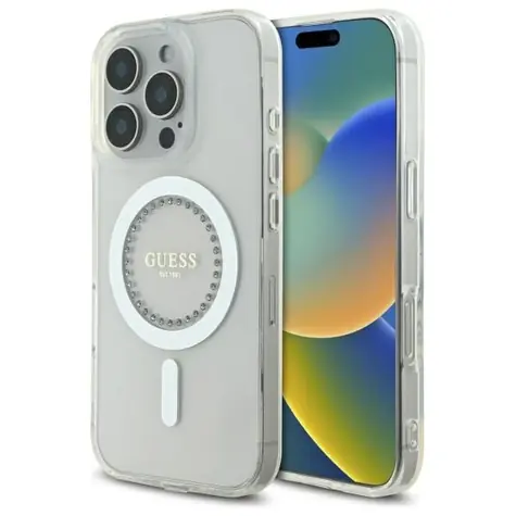Guess IML Rhinestones MagSafe bílá / Zadní kryt / pro iPhone 16 Pro Max
