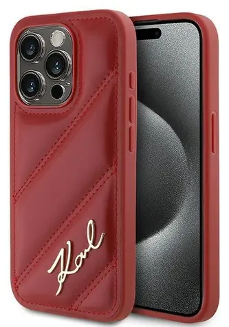 Karl Lagerfeld Diagonal Quilted Script červená / Zadní kryt / Apple iPhone 15 Pro