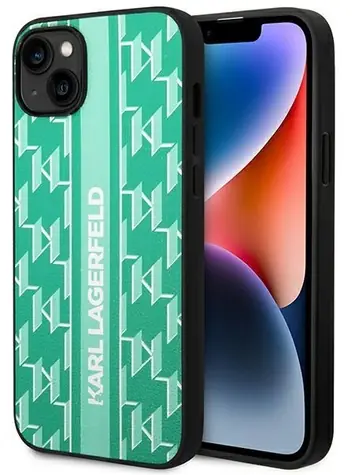 Karl Lagerfeld KLHCP14SPGKLSKN zelená / Zadní kryt / Apple iPhone 14 / Monogram Stripe / Plastový