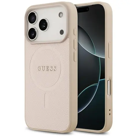 Guess Saffiano Classic Logo růžová / Zadní kryt / MagSafe / iPhone 17 Pro